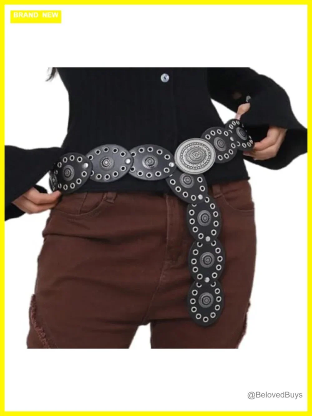 Western Wide Disc Belt Faux Leather Vintage Cowgirl Belt